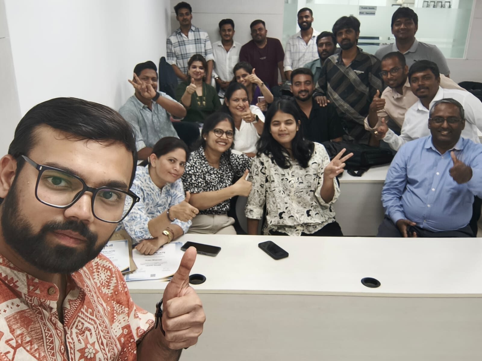 A full classroom batch at the end of a session